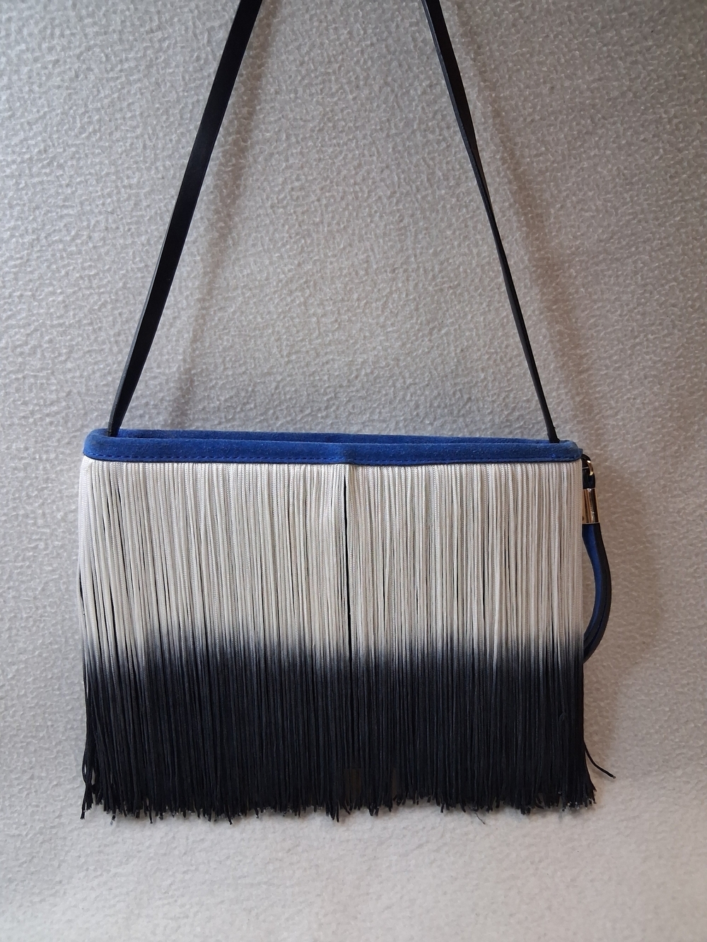 Blue and White Ombre Fringe Shoulder Bag